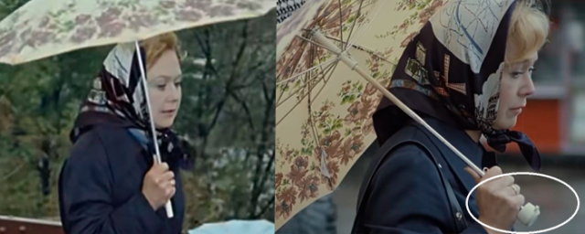 В фильме Рязанова «Служебный роман» нашли забавный киноляп с зонтом